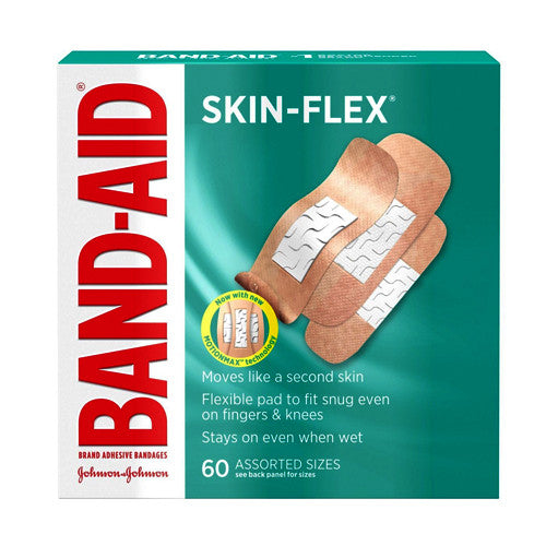 Band Aid Brand Skin Flex Adhesive Bandages, Assorted Sizes, 60 Ea